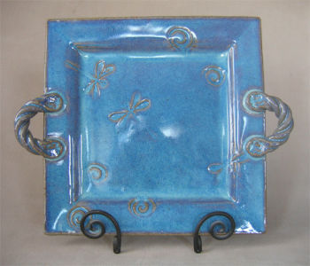  Square Platter with Handles in Seafoam 