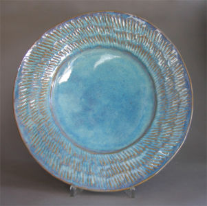 Large Platter with Ribbed Flange In Seafoam 